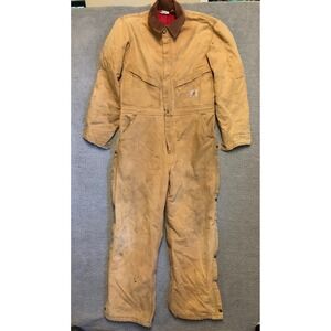 Carhartt Mens Duck Canvas Insulated Coveralls Brown Quilt Lined Work Jumpsuit